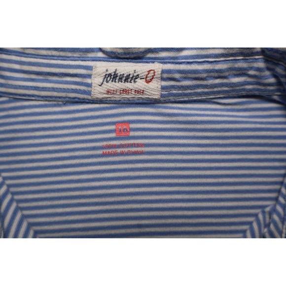 Johnnie-O Boys Striped Polo Shirt Blue White Cotton Short Sleeve Size 16 Prep - Picture 2 of 2
